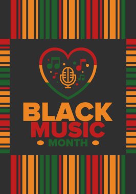 Haziranda Kara Müzik Ayı. Afro-Amerikan Müzik Takdir Ayı. Amerika 'da yıllık kutlama. Müzik konsepti. Poster, kart, afiş ve geçmiş. Vektör illüstrasyonu