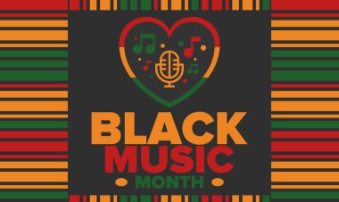 Haziranda Kara Müzik Ayı. Afro-Amerikan Müzik Takdir Ayı. Amerika 'da yıllık kutlama. Müzik konsepti. Poster, kart, afiş ve geçmiş. Vektör illüstrasyonu