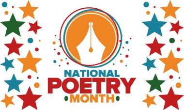 Nisan 'da Ulusal Şiir Ayı. Amerika Birleşik Devletleri ve Kanada 'da şiir festivali. Edebi olaylar ve kutlamalar. Poster, kart, afiş ve geçmiş. Vektör illüstrasyonu