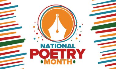 Nisan 'da Ulusal Şiir Ayı. Amerika Birleşik Devletleri ve Kanada 'da şiir festivali. Edebi olaylar ve kutlamalar. Poster, kart, afiş ve geçmiş. Vektör illüstrasyonu