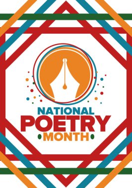 Nisan 'da Ulusal Şiir Ayı. Amerika Birleşik Devletleri ve Kanada 'da şiir festivali. Edebi olaylar ve kutlamalar. Poster, kart, afiş ve geçmiş. Vektör illüstrasyonu