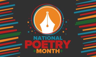 Nisan 'da Ulusal Şiir Ayı. Amerika Birleşik Devletleri ve Kanada 'da şiir festivali. Edebi olaylar ve kutlamalar. Poster, kart, afiş ve geçmiş. Vektör illüstrasyonu