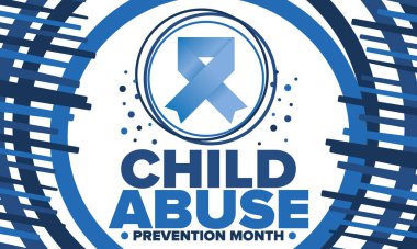 Çocuk İstismarı Önleme Ayı. Nisan 'da Amerika Birleşik Devletleri' nde yıllık kutlama. Çocuk şiddetini durdurun. Çocuk koruma ve güvenlik ayı. Çocuklar için birlik. Poster, afiş, arka plan. Vektör illüstrasyonu