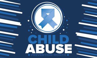 Çocuk İstismarı Önleme Ayı. Nisan 'da Amerika Birleşik Devletleri' nde yıllık kutlama. Çocuk şiddetini durdurun. Çocuk koruma ve güvenlik ayı. Çocuklar için birlik. Poster, afiş, arka plan. Vektör illüstrasyonu