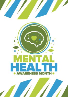 Mayıs 'ta Akıl Sağlığı Bilinci Ayı. Birleşik Devletler 'de yıllık kampanya. Akıl sağlığıyla ilgili farkındalığı arttırıyorum. Kontrol ve koruma. Önleme kampanyası. Tıbbi sağlık hizmeti tasarımı. Vektör illüstrasyonu
