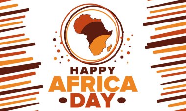 Afrika Günü. Afrika Özgürlük ve Özgürlük Gününüz kutlu olsun. Afrika kıtasında ve tüm dünyada yıllık kutlama yapın. Afrika modeli. Poster, kart, afiş ve geçmiş. Vektör illüstrasyonu