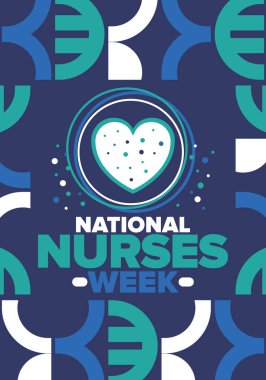 Ulusal Hemşireler Haftası. Teşekkürler hemşireler. Tıbbi ve sağlık hizmetleri konsepti. Virüslere ve hastalıklara karşı savaşanlar. Doktorların şerefine. Amerika 'da yıllık kutlama. Vektör illüstrasyon posteri