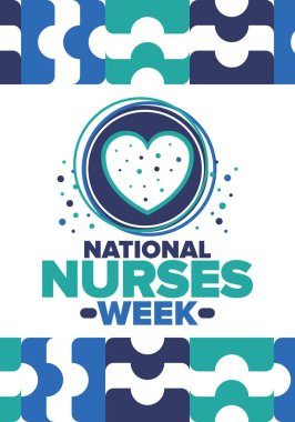 Ulusal Hemşireler Haftası. Teşekkürler hemşireler. Tıbbi ve sağlık hizmetleri konsepti. Virüslere ve hastalıklara karşı savaşanlar. Doktorların şerefine. Amerika 'da yıllık kutlama. Vektör illüstrasyon posteri