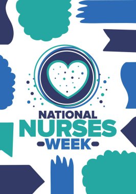 Ulusal Hemşireler Haftası. Teşekkürler hemşireler. Tıbbi ve sağlık hizmetleri konsepti. Virüslere ve hastalıklara karşı savaşanlar. Doktorların şerefine. Amerika 'da yıllık kutlama. Vektör illüstrasyon posteri