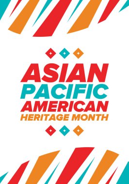 Asya Pasifik Amerikan Mirası Ayı. Mayıs 'ta kutlandı. Amerika Birleşik Devletleri 'ndeki Asya kökenli Amerikalıların ve Pasifik Adalılarının kültürünü, geleneklerini ve tarihini kutlar. Poster, kart, pankart. Vektör