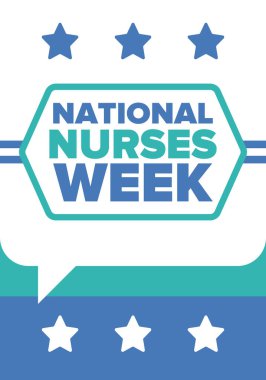 Ulusal Hemşireler Haftası. Teşekkürler hemşireler. Tıbbi ve sağlık hizmetleri konsepti. Virüslere ve hastalıklara karşı savaşanlar. Doktorların şerefine. Amerika 'da yıllık kutlama. Vektör illüstrasyon posteri