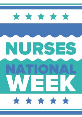 Ulusal Hemşireler Haftası. Teşekkürler hemşireler. Tıbbi ve sağlık hizmetleri konsepti. Virüslere ve hastalıklara karşı savaşanlar. Doktorların şerefine. Amerika 'da yıllık kutlama. Vektör illüstrasyon posteri