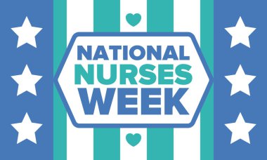 Ulusal Hemşireler Haftası. Teşekkürler hemşireler. Tıbbi ve sağlık hizmetleri konsepti. Virüslere ve hastalıklara karşı savaşanlar. Doktorların şerefine. Amerika 'da yıllık kutlama. Vektör illüstrasyon posteri