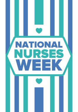 Ulusal Hemşireler Haftası. Teşekkürler hemşireler. Tıbbi ve sağlık hizmetleri konsepti. Virüslere ve hastalıklara karşı savaşanlar. Doktorların şerefine. Amerika 'da yıllık kutlama. Vektör illüstrasyon posteri
