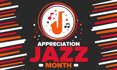 Nisan 'da Caz Takdir Ayı. Amerika 'da cazın tanındığı ay. Müzik festivalleri, etkinlikler, konserler. Poster, kart, afiş ve geçmiş. Vektör illüstrasyonu