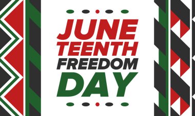 Haziran Bağımsızlık Günü 'nde. Özgürlük ya da Özgürlük Günü. Yıllık Amerikan bayramı, 19 Haziran 'da kutlandı. Afro-Amerikan tarihi ve mirası. Poster, tebrik kartı, afiş ve geçmiş. Vektör