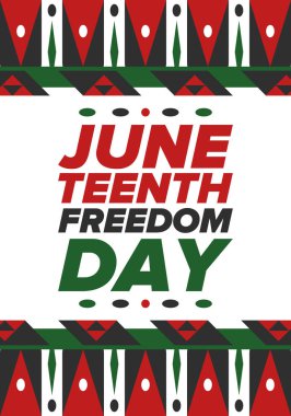 Haziran Bağımsızlık Günü 'nde. Özgürlük ya da Özgürlük Günü. Yıllık Amerikan bayramı, 19 Haziran 'da kutlandı. Afro-Amerikan tarihi ve mirası. Poster, tebrik kartı, afiş ve geçmiş. Vektör