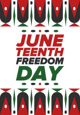 Haziran Bağımsızlık Günü 'nde. Özgürlük ya da Özgürlük Günü. Yıllık Amerikan bayramı, 19 Haziran 'da kutlandı. Afro-Amerikan tarihi ve mirası. Poster, tebrik kartı, afiş ve geçmiş. Vektör