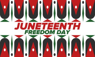 Haziran Bağımsızlık Günü 'nde. Özgürlük ya da Özgürlük Günü. Yıllık Amerikan bayramı, 19 Haziran 'da kutlandı. Afro-Amerikan tarihi ve mirası. Poster, tebrik kartı, afiş ve geçmiş. Vektör