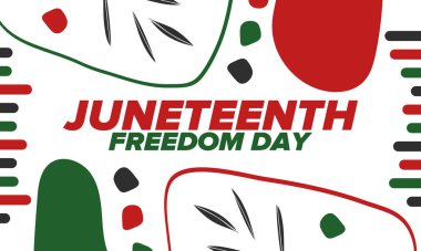 Haziran Bağımsızlık Günü 'nde. Özgürlük ya da Özgürlük Günü. Yıllık Amerikan bayramı, 19 Haziran 'da kutlandı. Afro-Amerikan tarihi ve mirası. Poster, tebrik kartı, afiş ve geçmiş. Vektör