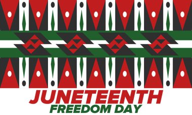 Haziran Bağımsızlık Günü 'nde. Özgürlük ya da Özgürlük Günü. Yıllık Amerikan bayramı, 19 Haziran 'da kutlandı. Afro-Amerikan tarihi ve mirası. Poster, tebrik kartı, afiş ve geçmiş. Vektör