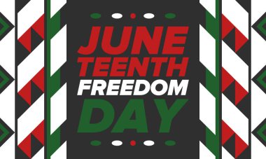 Haziran Bağımsızlık Günü 'nde. Özgürlük ya da Özgürlük Günü. Yıllık Amerikan bayramı, 19 Haziran 'da kutlandı. Afro-Amerikan tarihi ve mirası. Poster, tebrik kartı, afiş ve geçmiş. Vektör