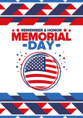 Amerika 'da Anma Günü. Unutma ve onurlandır. Birleşik Devletler Silahlı Kuvvetleri 'nde görev yaparken ölen insanları hatırlamak ve onurlandırmak için federal bayram. Mayıs 'ta kutlandı. Vektör posteri