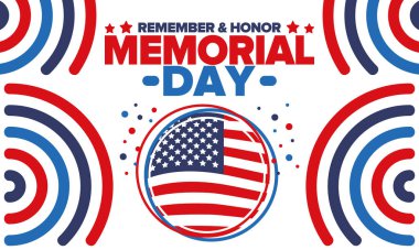 Amerika 'da Anma Günü. Unutma ve onurlandır. Birleşik Devletler Silahlı Kuvvetleri 'nde görev yaparken ölen insanları hatırlamak ve onurlandırmak için federal bayram. Mayıs 'ta kutlandı. Vektör posteri