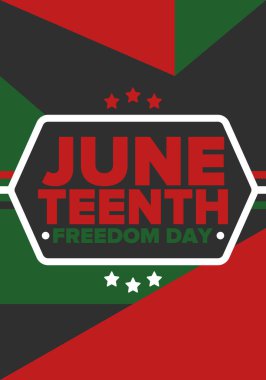 Haziran Bağımsızlık Günü 'nde. Özgürlük ya da Özgürlük Günü. Yıllık Amerikan bayramı, 19 Haziran 'da kutlandı. Afro-Amerikan tarihi ve mirası. Poster, tebrik kartı, afiş ve geçmiş. Vektör