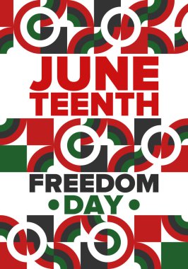 Haziran Bağımsızlık Günü 'nde. Özgürlük ya da Özgürlük Günü. Yıllık Amerikan bayramı, 19 Haziran 'da kutlandı. Afro-Amerikan tarihi ve mirası. Poster, tebrik kartı, afiş ve geçmiş. Vektör