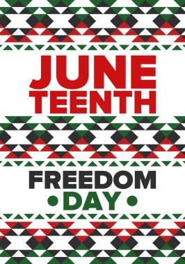 Haziran Bağımsızlık Günü 'nde. Özgürlük ya da Özgürlük Günü. Yıllık Amerikan bayramı, 19 Haziran 'da kutlandı. Afro-Amerikan tarihi ve mirası. Poster, tebrik kartı, afiş ve geçmiş. Vektör