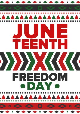 Haziran Bağımsızlık Günü 'nde. Özgürlük ya da Özgürlük Günü. Yıllık Amerikan bayramı, 19 Haziran 'da kutlandı. Afro-Amerikan tarihi ve mirası. Poster, tebrik kartı, afiş ve geçmiş. Vektör