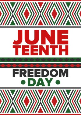 Haziran Bağımsızlık Günü 'nde. Özgürlük ya da Özgürlük Günü. Yıllık Amerikan bayramı, 19 Haziran 'da kutlandı. Afro-Amerikan tarihi ve mirası. Poster, tebrik kartı, afiş ve geçmiş. Vektör