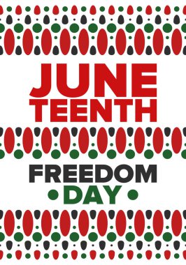 Haziran Bağımsızlık Günü 'nde. Özgürlük ya da Özgürlük Günü. Yıllık Amerikan bayramı, 19 Haziran 'da kutlandı. Afro-Amerikan tarihi ve mirası. Poster, tebrik kartı, afiş ve geçmiş. Vektör