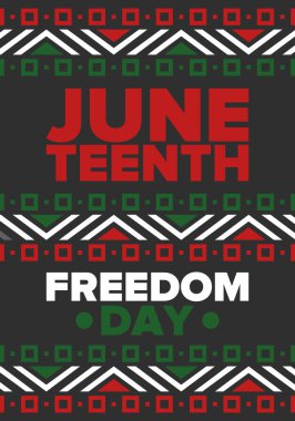 Haziran Bağımsızlık Günü 'nde. Özgürlük ya da Özgürlük Günü. Yıllık Amerikan bayramı, 19 Haziran 'da kutlandı. Afro-Amerikan tarihi ve mirası. Poster, tebrik kartı, afiş ve geçmiş. Vektör