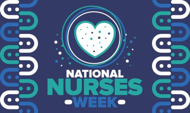 Ulusal Hemşireler Haftası. Teşekkürler hemşireler. Tıbbi ve sağlık hizmetleri konsepti. Virüslere ve hastalıklara karşı savaşanlar. Doktorların şerefine. Amerika 'da yıllık kutlama. Vektör illüstrasyon posteri