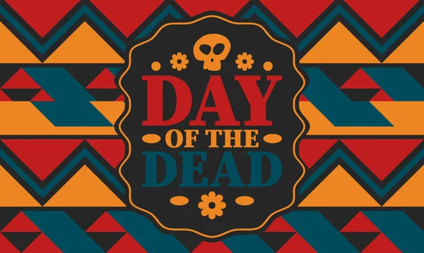 11月の死者の日 死者の記憶に捧げられた休日 メキシコや他のラテンアメリカ諸国で毎年お祝いします メキシコとヒスパニックの伝統的なパターンと頭蓋骨と質感 — ストックベクタ