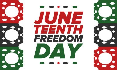 Haziran Bağımsızlık Günü 'nde. Özgürlük ya da Özgürlük Günü. Yıllık Amerikan bayramı, 19 Haziran 'da kutlandı. Afro-Amerikan tarihi ve mirası. Poster, tebrik kartı, afiş ve geçmiş. Vektör