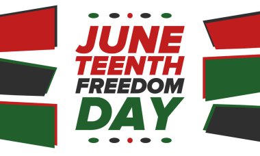 Haziran Bağımsızlık Günü 'nde. Özgürlük ya da Özgürlük Günü. Yıllık Amerikan bayramı, 19 Haziran 'da kutlandı. Afro-Amerikan tarihi ve mirası. Poster, tebrik kartı, afiş ve geçmiş. Vektör