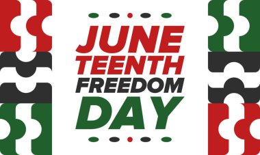 Haziran Bağımsızlık Günü 'nde. Özgürlük ya da Özgürlük Günü. Yıllık Amerikan bayramı, 19 Haziran 'da kutlandı. Afro-Amerikan tarihi ve mirası. Poster, tebrik kartı, afiş ve geçmiş. Vektör