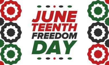 Haziran Bağımsızlık Günü 'nde. Özgürlük ya da Özgürlük Günü. Yıllık Amerikan bayramı, 19 Haziran 'da kutlandı. Afro-Amerikan tarihi ve mirası. Poster, tebrik kartı, afiş ve geçmiş. Vektör