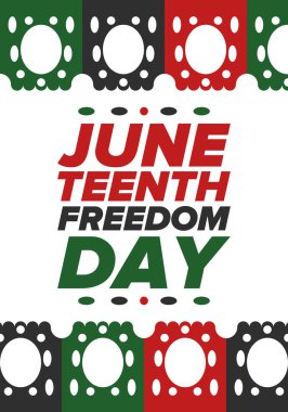 Haziran Bağımsızlık Günü 'nde. Özgürlük ya da Özgürlük Günü. Yıllık Amerikan bayramı, 19 Haziran 'da kutlandı. Afro-Amerikan tarihi ve mirası. Poster, tebrik kartı, afiş ve geçmiş. Vektör