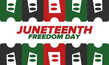 Haziran Bağımsızlık Günü 'nde. Özgürlük ya da Özgürlük Günü. Yıllık Amerikan bayramı, 19 Haziran 'da kutlandı. Afro-Amerikan tarihi ve mirası. Poster, tebrik kartı, afiş ve geçmiş. Vektör