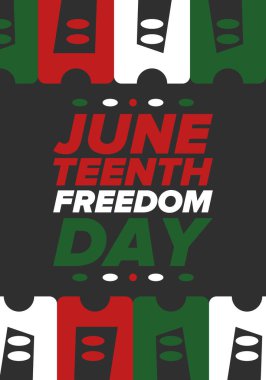 Haziran Bağımsızlık Günü 'nde. Özgürlük ya da Özgürlük Günü. Yıllık Amerikan bayramı, 19 Haziran 'da kutlandı. Afro-Amerikan tarihi ve mirası. Poster, tebrik kartı, afiş ve geçmiş. Vektör