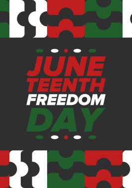 Haziran Bağımsızlık Günü 'nde. Özgürlük ya da Özgürlük Günü. Yıllık Amerikan bayramı, 19 Haziran 'da kutlandı. Afro-Amerikan tarihi ve mirası. Poster, tebrik kartı, afiş ve geçmiş. Vektör