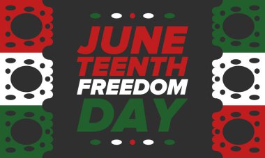 Haziran Bağımsızlık Günü 'nde. Özgürlük ya da Özgürlük Günü. Yıllık Amerikan bayramı, 19 Haziran 'da kutlandı. Afro-Amerikan tarihi ve mirası. Poster, tebrik kartı, afiş ve geçmiş. Vektör
