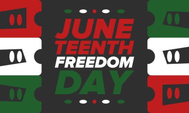 Haziran Bağımsızlık Günü 'nde. Özgürlük ya da Özgürlük Günü. Yıllık Amerikan bayramı, 19 Haziran 'da kutlandı. Afro-Amerikan tarihi ve mirası. Poster, tebrik kartı, afiş ve geçmiş. Vektör