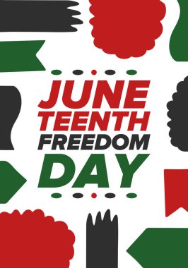 Haziran Bağımsızlık Günü 'nde. Özgürlük ya da Özgürlük Günü. Yıllık Amerikan bayramı, 19 Haziran 'da kutlandı. Afro-Amerikan tarihi ve mirası. Poster, tebrik kartı, afiş ve geçmiş. Vektör