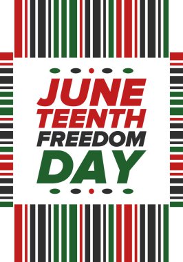 Haziran Bağımsızlık Günü 'nde. Özgürlük ya da Özgürlük Günü. Yıllık Amerikan bayramı, 19 Haziran 'da kutlandı. Afro-Amerikan tarihi ve mirası. Poster, tebrik kartı, afiş ve geçmiş. Vektör