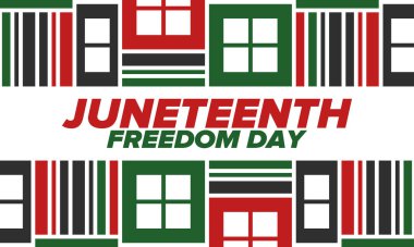 Haziran Bağımsızlık Günü 'nde. Özgürlük ya da Özgürlük Günü. Yıllık Amerikan bayramı, 19 Haziran 'da kutlandı. Afro-Amerikan tarihi ve mirası. Poster, tebrik kartı, afiş ve geçmiş. Vektör